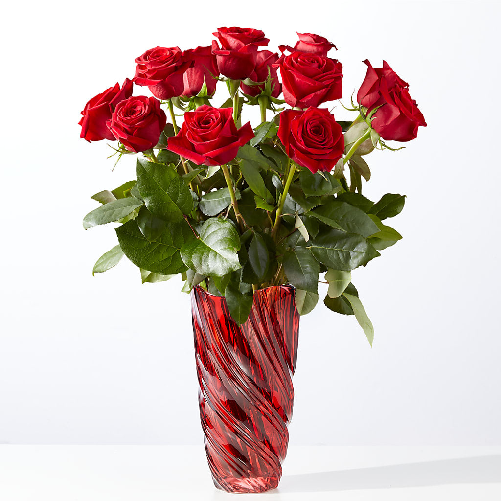 Classic Love Red Rose Bouquet with Luxe Swirl Vase – Bloom Studio Llc, Indianapolis IN