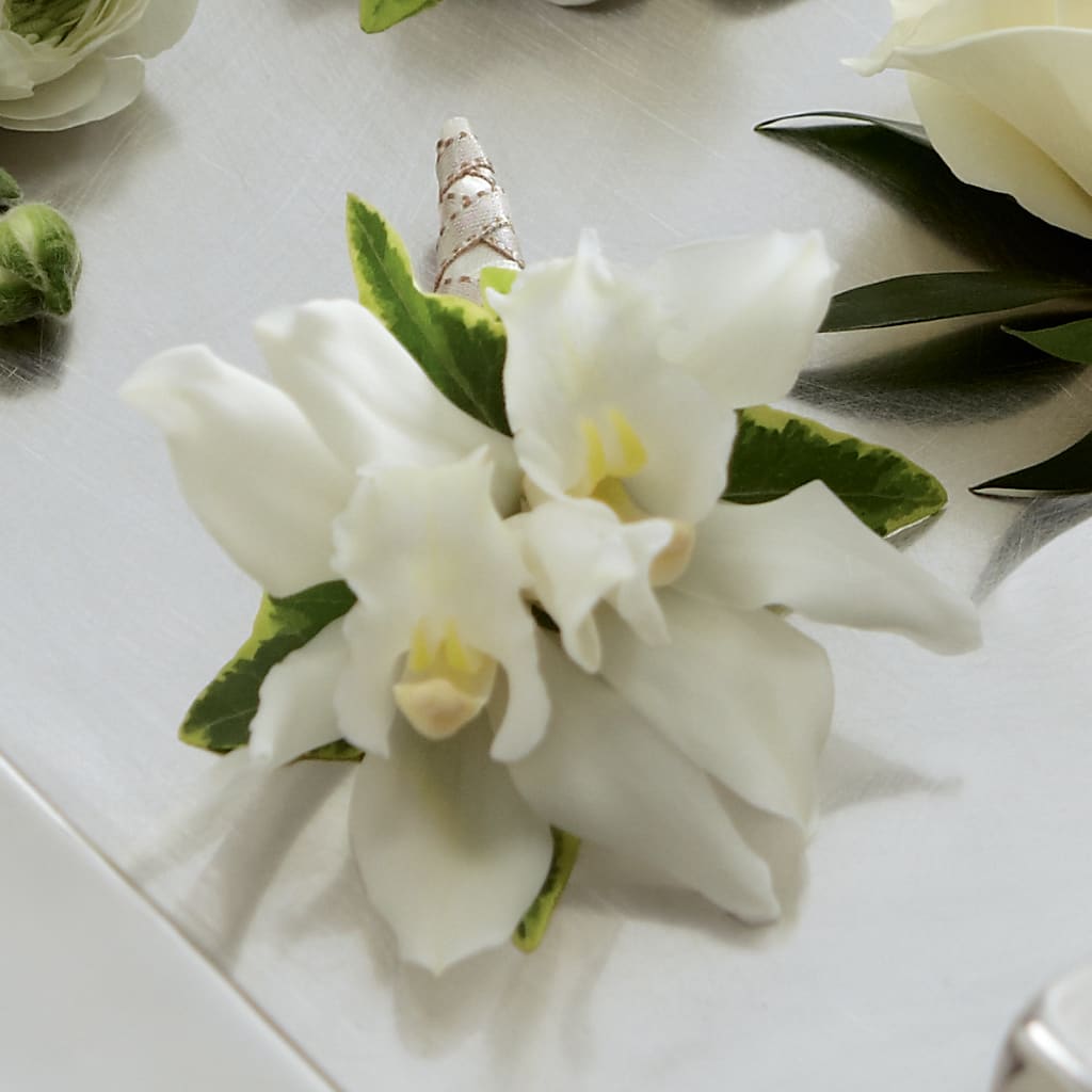 White Mini Cymbidium Boutonniere – Bloom Studio Llc, Indianapolis IN
