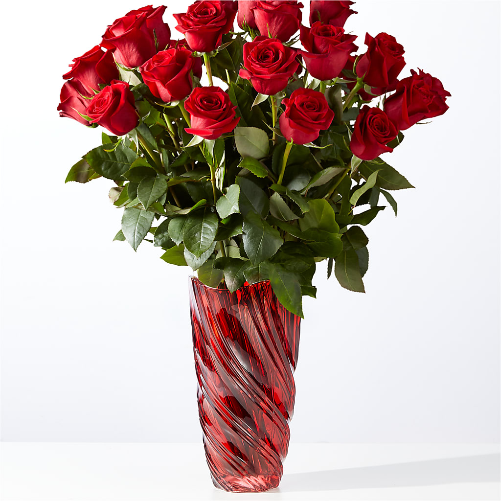 Bouquet classique de roses rouges Amour avec vase Luxe Swirl