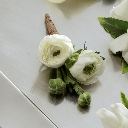 White Ranunculus Boutonniere –  Bloom Studio Llc, Indianapolis IN